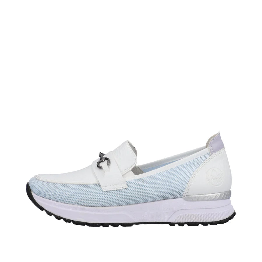 Rieker Ladies White/Blue Loafer: N7455-80