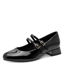 Load image into Gallery viewer, Marco Tozzi Black Patent Bar Shoe: 22209-44
