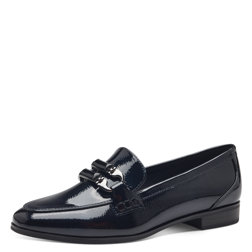 Marco Tozzi Ladies Navy Patent Moccasin: 24237-43