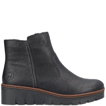 Load image into Gallery viewer, Rieker Ladies Black Wedge Zip Boot: X9165-00

