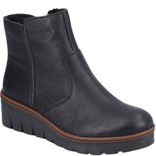 Load image into Gallery viewer, Rieker Ladies Black Wedge Zip Boot: X9165-00
