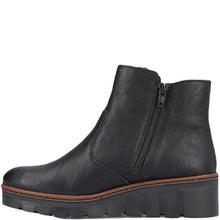 Load image into Gallery viewer, Rieker Ladies Black Wedge Zip Boot: X9165-00
