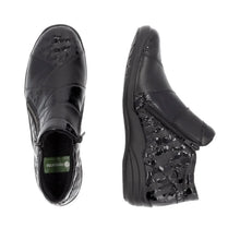 Load image into Gallery viewer, Remonte Ladies Black Leather/Patent Two Zip Boot: R7674-04
