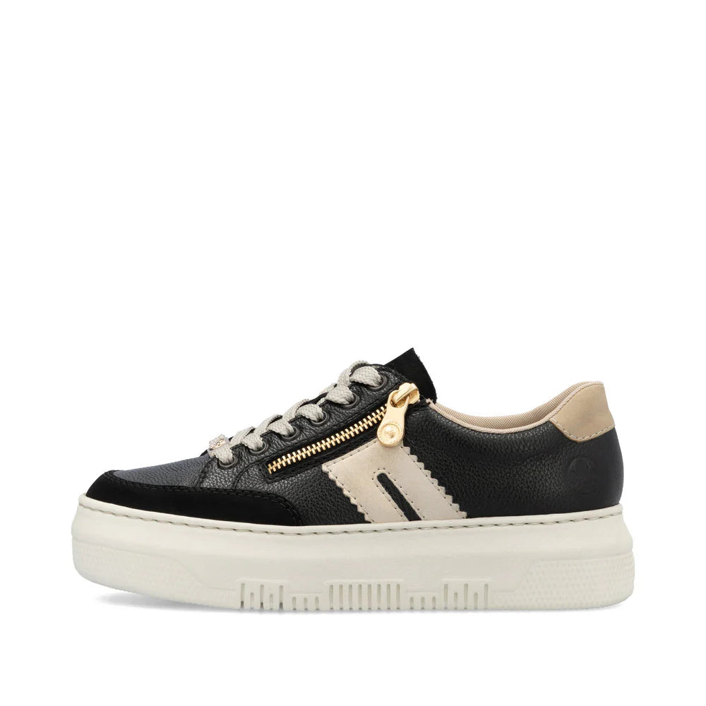 Rieker Ladies Black/Cream Lace-Up Trainer: M1912-00