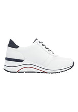 Load image into Gallery viewer, Remonte Ladies White, Navy and Red Wedge Trainers: D0T04-81
