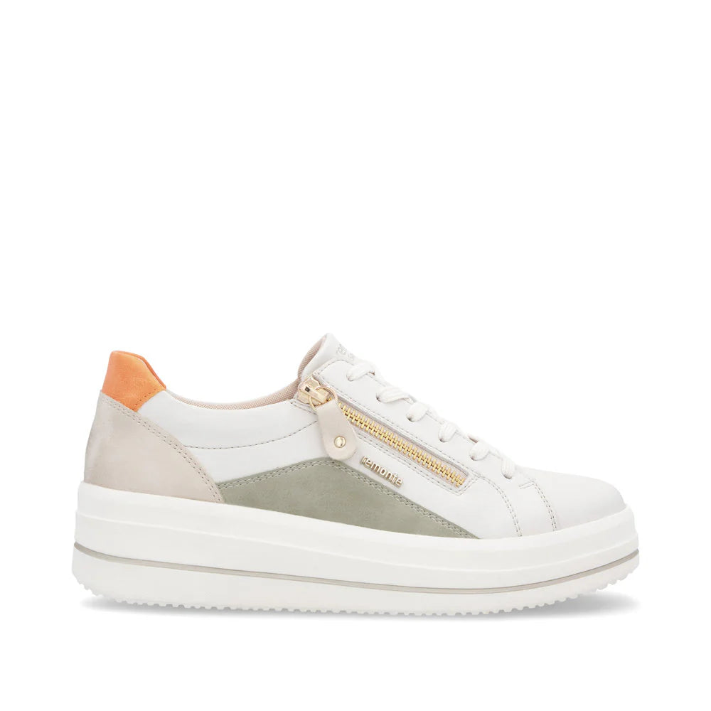 Remonte Ladies Off-White/Sage Trainer: D1C01-81