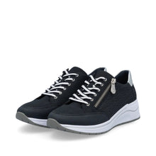 Load image into Gallery viewer, Rieker Ladies Navy Wedge Trainer: N9516-14
