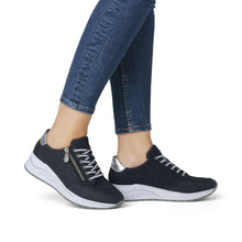 Load image into Gallery viewer, Rieker Ladies Navy Wedge Trainer: N9516-14
