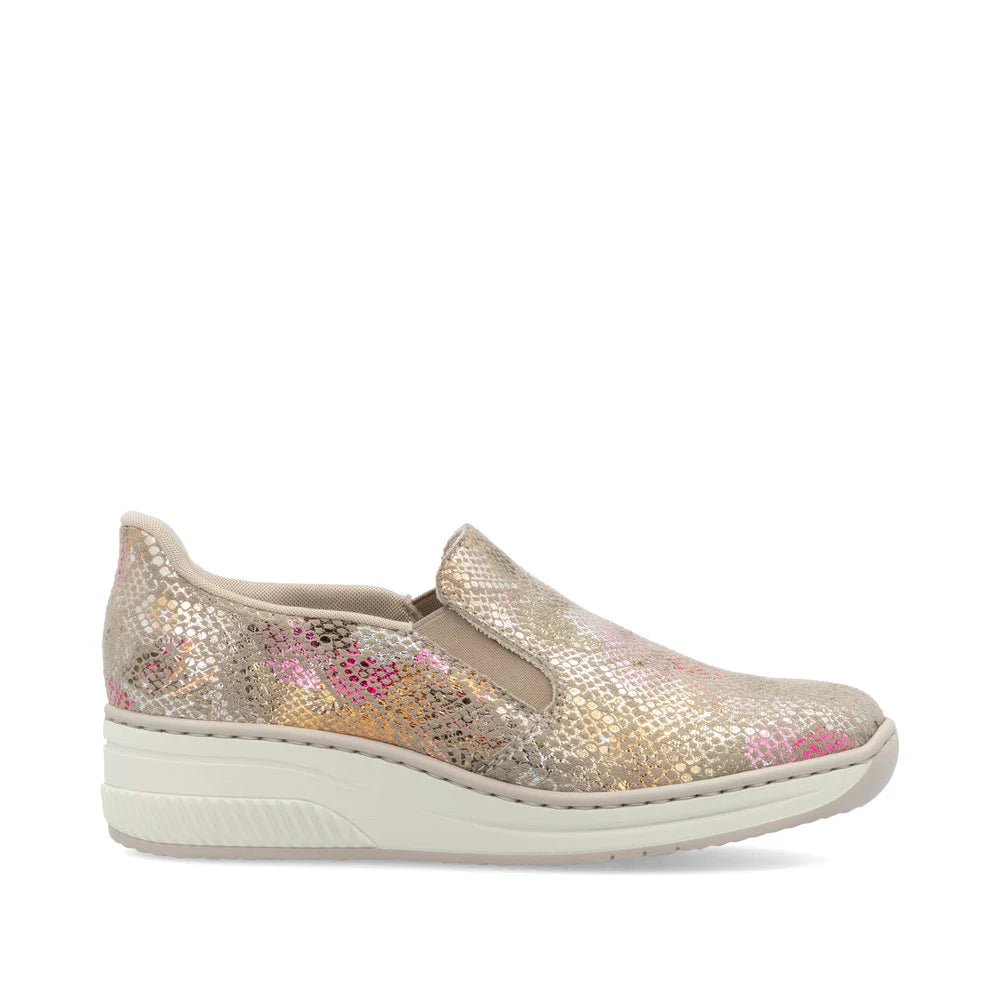 Rieker Ladies Gold Multi Slip-On: 48761-90