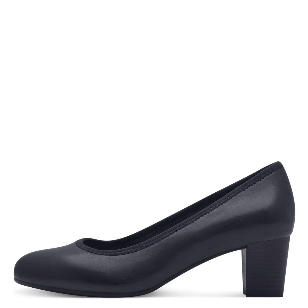 Jana Ladies Navy Block Heel Court Shoe: 22477-41