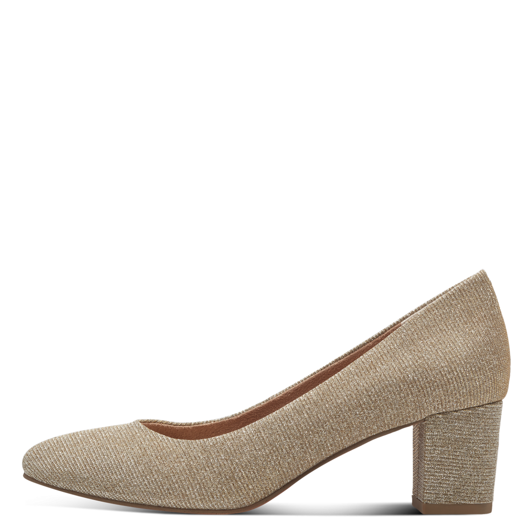 Marco Tozzi Ladies Gold Glitz Court Shoe: 22437-43