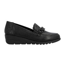 Load image into Gallery viewer, Rieker Ladies Black Low Wedge Loafers:L5361-00
