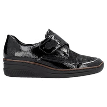 Load image into Gallery viewer, Rieker Ladies Black Patent Velcro Low Wedge Shoe: 487C0-00
