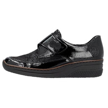 Load image into Gallery viewer, Rieker Ladies Black Patent Velcro Low Wedge Shoe: 487C0-00
