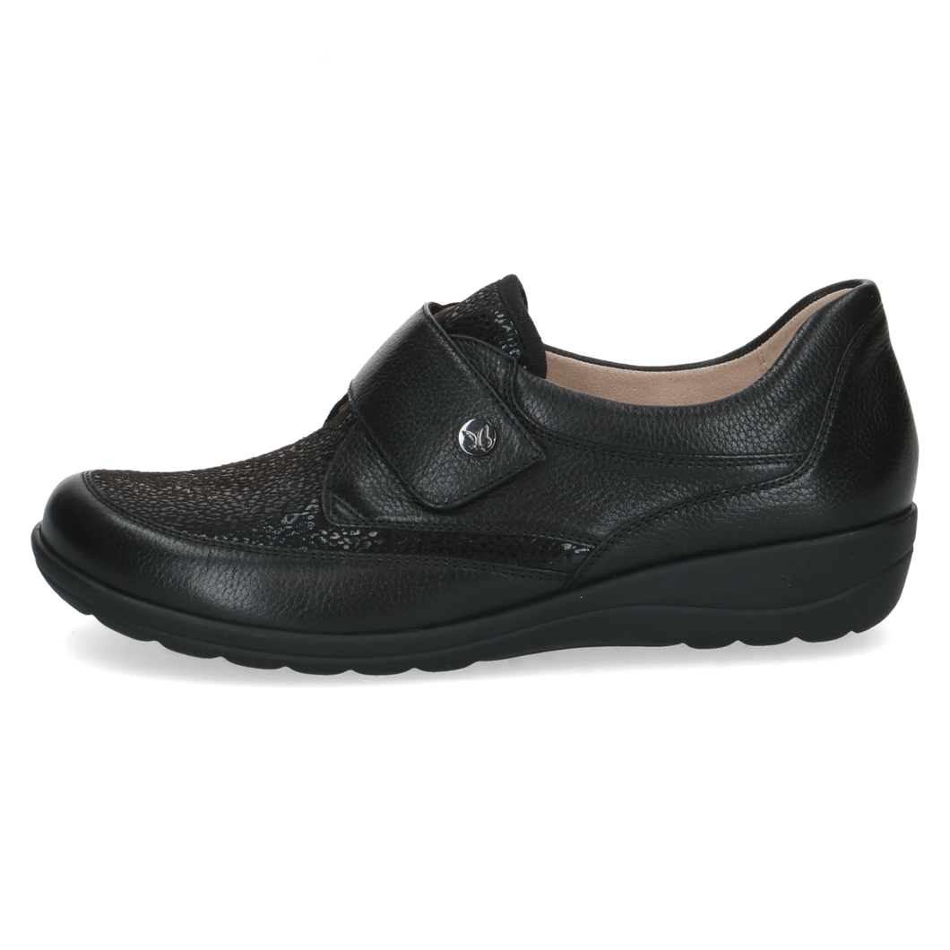 Caprice Ladies Black Flat Velcro Shoe: 24655-44