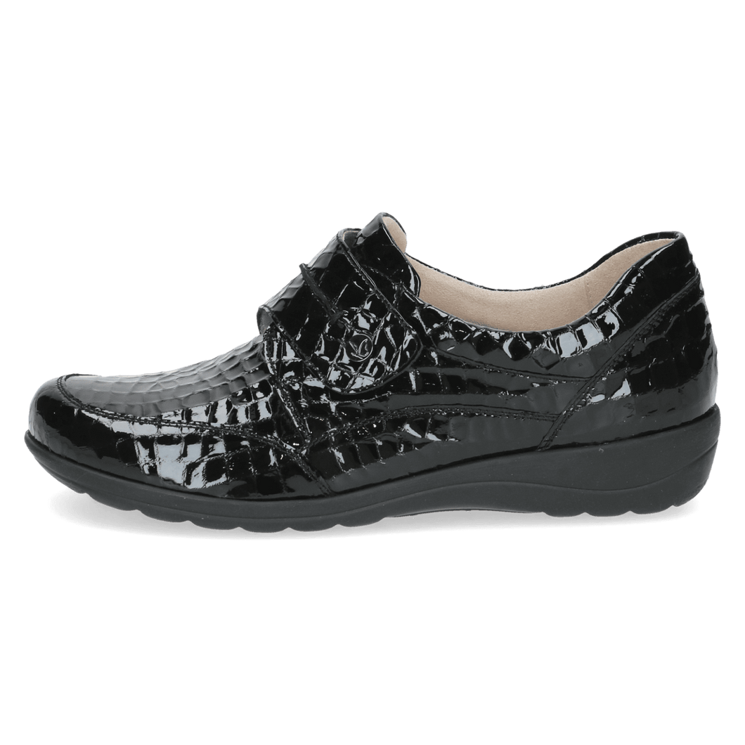 Caprice Ladies Black Croc Flat Velcro Shoe: 24753-45