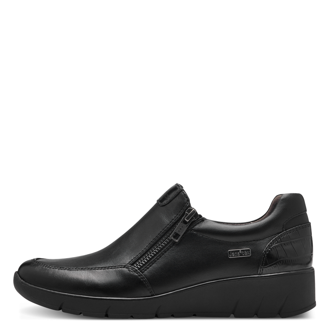 Jana Ladies Black Zip Low Wedge Shoe: 24663-41