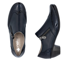Load image into Gallery viewer, Rieker Ladies Navy Low Block Heel Shoe: 41757-15
