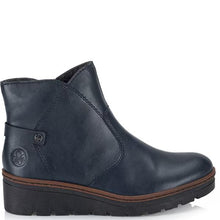 Load image into Gallery viewer, Rieker Ladies Navy Wedge Ankle Boot: X9164-14
