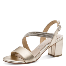 Load image into Gallery viewer, Marco Tozzi Ladies Gold Block Heel Sandal: 88300-46
