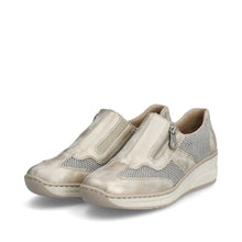 Load image into Gallery viewer, Rieker Ladies Gold Wedge Shoe: 48760-60
