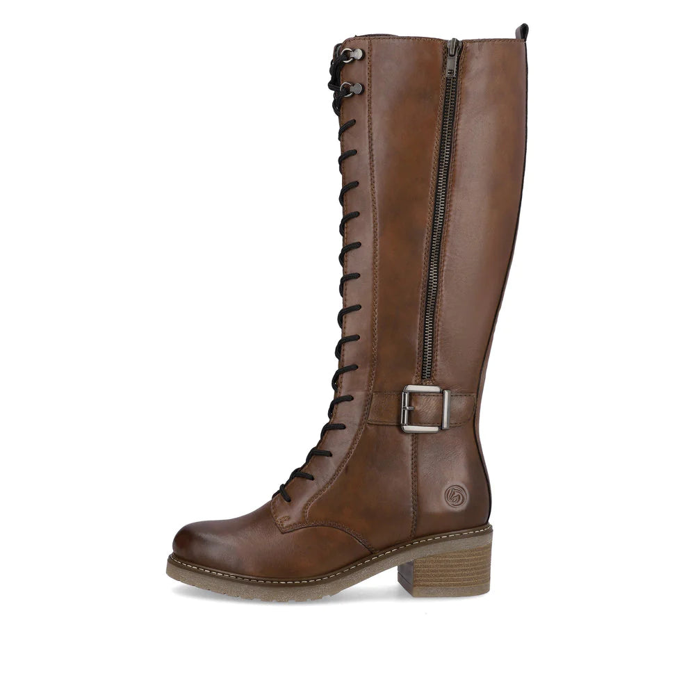 Remonte Ladies Tan Lace-Up Knee High Boot: D1A74-22