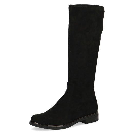 Caprice Ladies Black Suede Flat Knee High Boot : 25512-41
